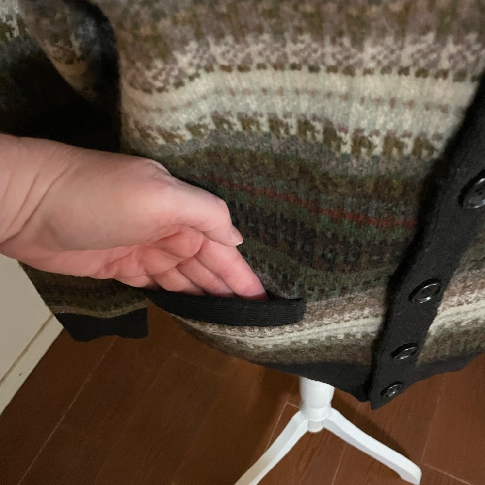 Mens Unisex J Crew Wool Fair Isle Cardigan Sweater Small brown V neck stripe tan - Picture 9 of 16
